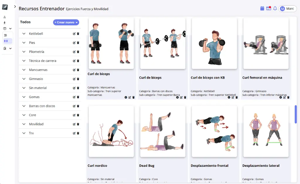Biblioteca de ejercicios de fuerza y movilidad