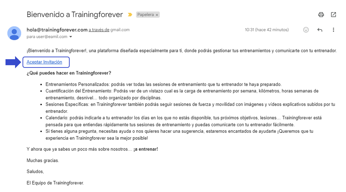 Ejemplo de email de invitación