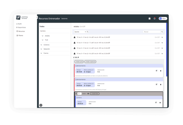 Sesiones de entrenamiento parametrizadas